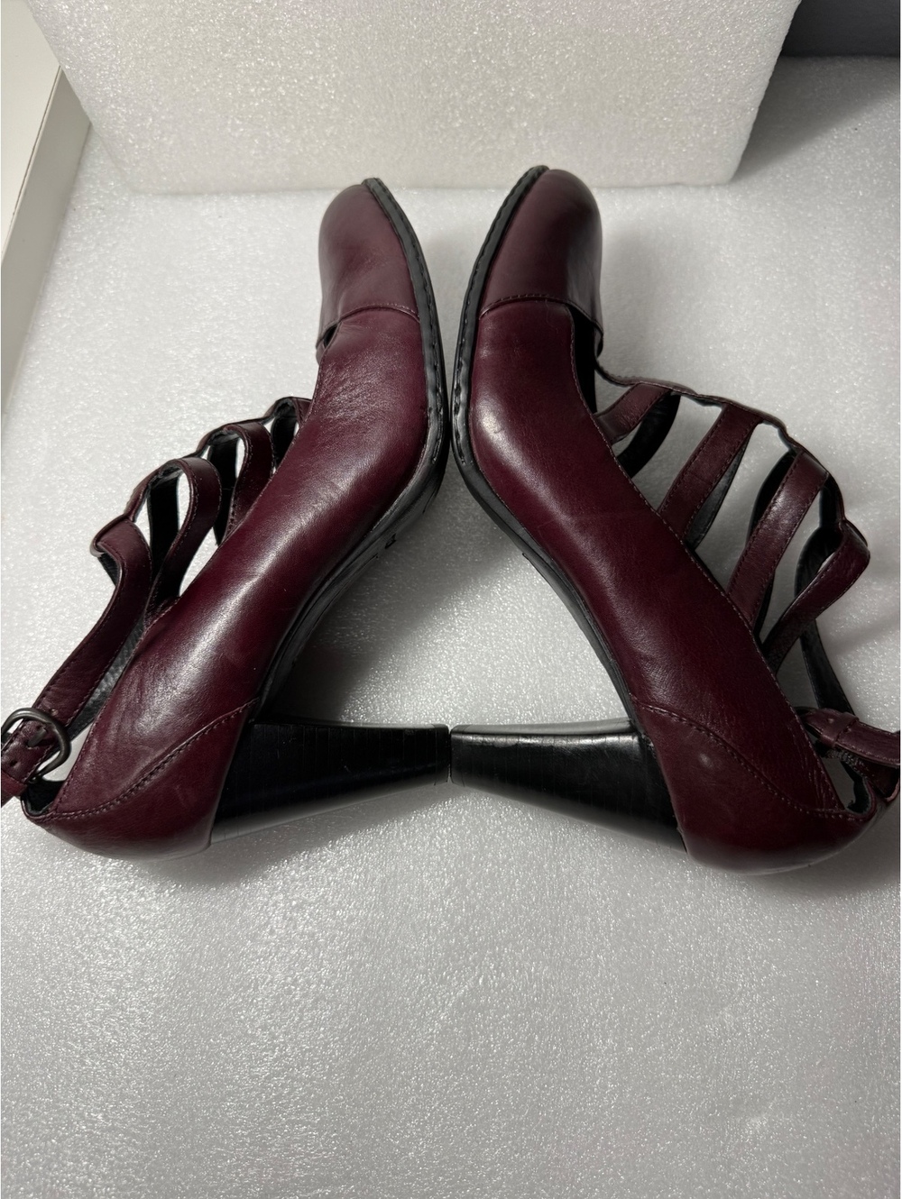 Crown by Børn Burgundy Leather Strappy Heels Pumps Size 9.5 / EU 41 - Picture 8 of 11